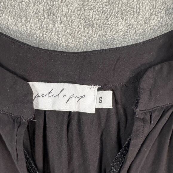 Petal + Pup Black Tiered Midi Dress Women's Small V-Neck Short Ruffle Sleeve - Picture 3 of 8